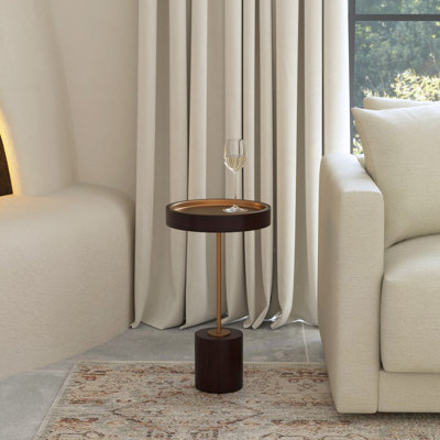Table de bout ronde 22 "en bois massif noir et or rose