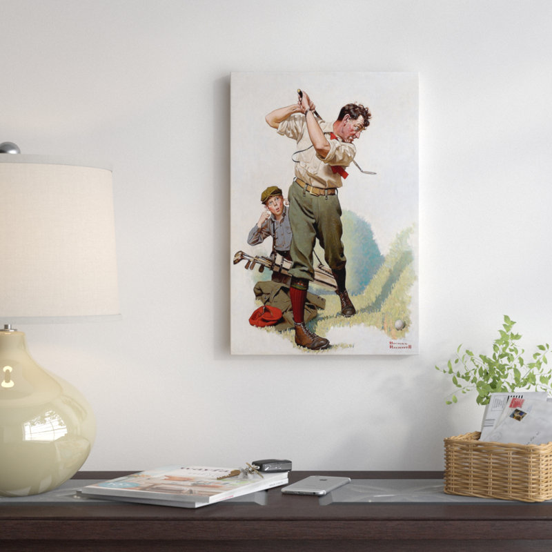 « the golfer » par norman rockwell, reproduction d’art sur toile tendue, H 12 po x l 8 po x P 0,75 po