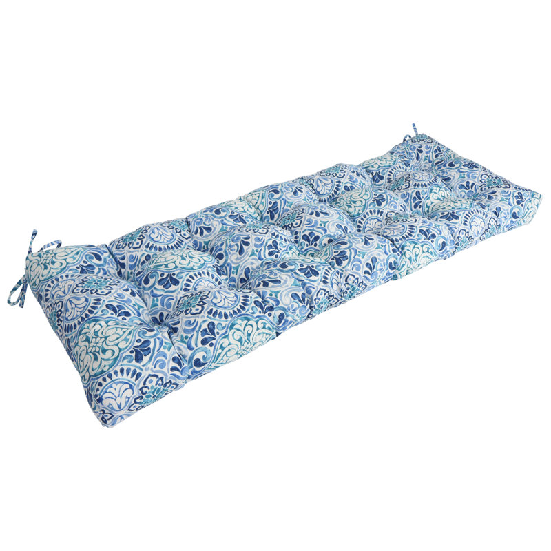 Coussin de banc pour l'extérieur, L 55 po x P 19 po, Blanc / bleu / Fiorella baltique marocaine