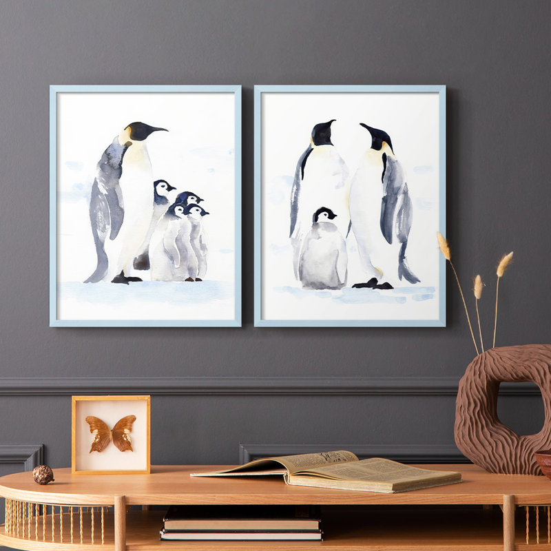 «Emperor Penguins I», reproduction encadrée de qualité supérieure - prête à être accrochée - aucun clou requis - aucun clou requis