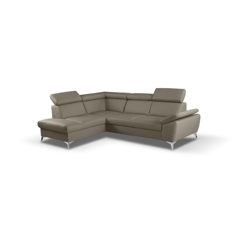 Niagara Genuine Leather Sleeper Corner Sofa with Storage, Adjustable Headrests & Adjustable Armrest, Left Hand Facing, Taupe
