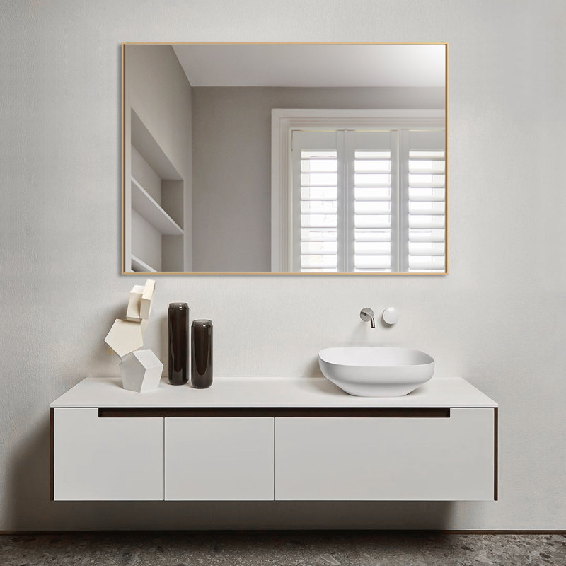 Modern & Contemporary Rectangle Bathroom Vanity Mirror Metal Framed Wall Mirror, Gold, 48" x 36"