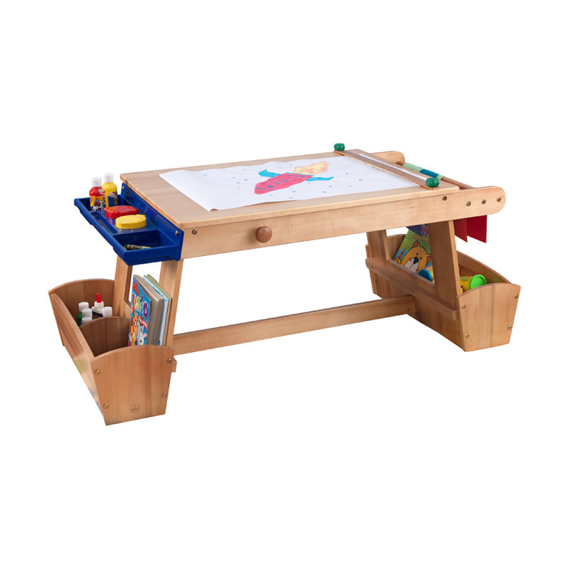 Wooden Art Table with Drying Rack & Storage Bins, Natural