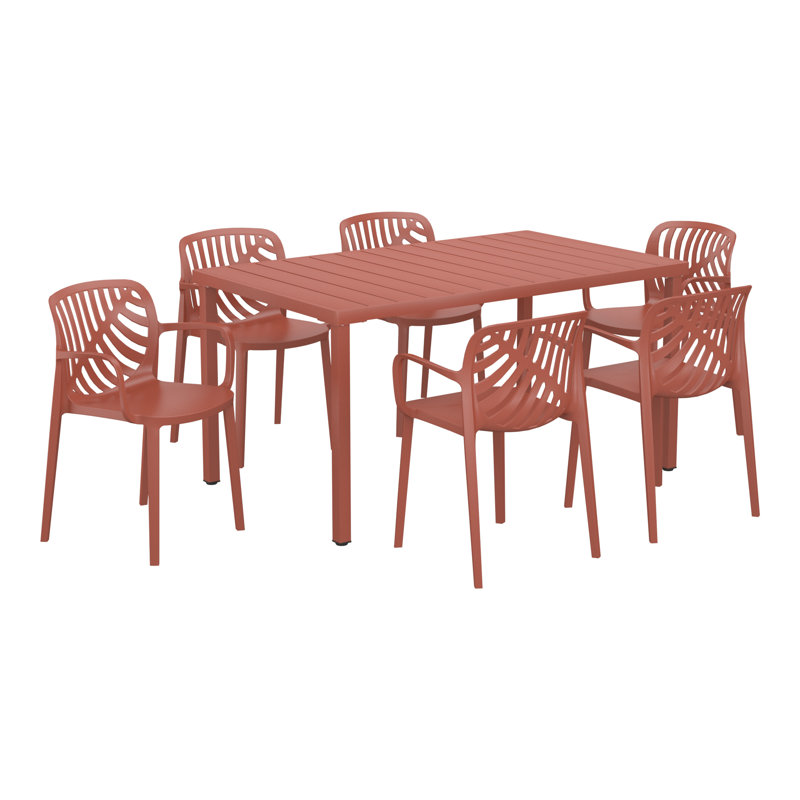 6-Person Outdoor Rectangular Dining Set, Red