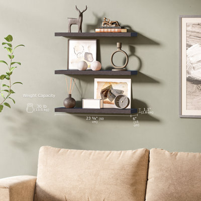 Sydney 24" Floating Shelves, Wood Hanging Wall Mount Shelves, 6" Deep