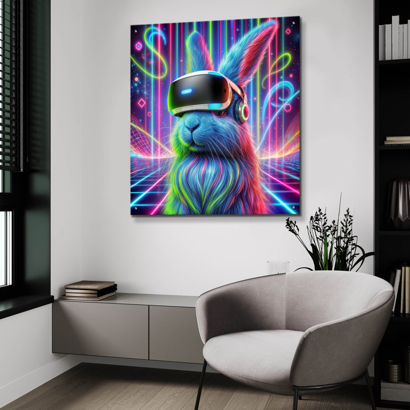 «Bunny Vr Headset» par Rey Klimt, art mural en verre acrylique, H 36 po x l 36 po x P 0,2 po