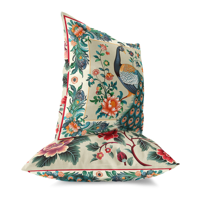 Coussin Peacock Blossom, H 16 po x l 16 po, Vert / Orange