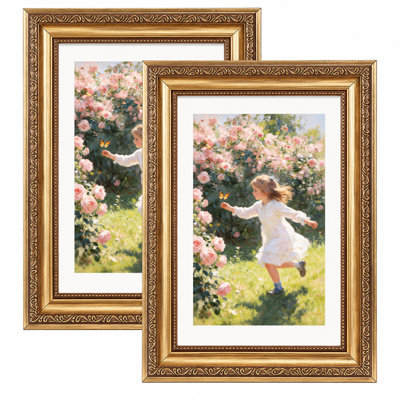 Vintage 9x12 Picture Frame with 6x8 Mat, Elegant Retro 9 by 12 Photo Frame for Wall or Tabletop Display, 2 Pack
