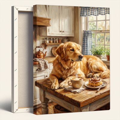 Ensemble de 1 tableau sur toile représentant un chien doré