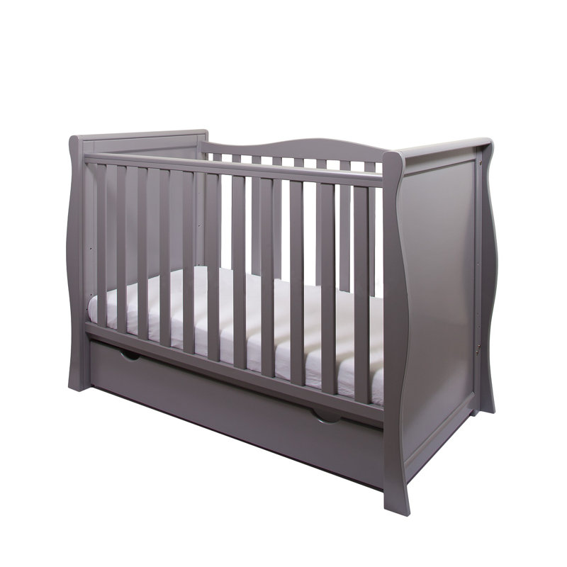Willow Mini Cot Bed with Mattress 120x60x10cm, Grey