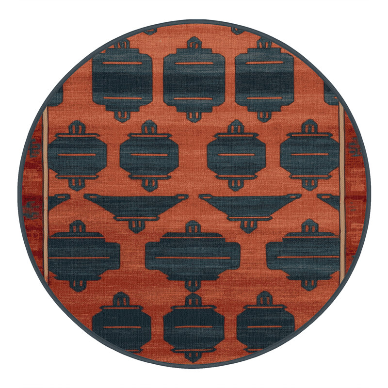 Machine Washable Art Deco Black Area Rug, Round 3'