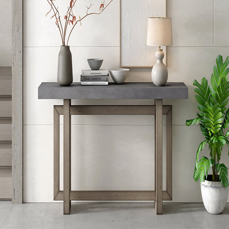 Table d'entrée avec placage de pin, console à conception rectangulaire unique avec pieds en bois de pin épais, table de canapé très longue