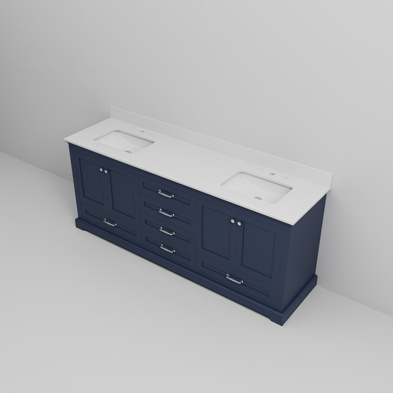 Dukes 80" Double Bathroom Vanity Set, Navy Blue, White Quartz