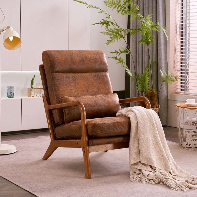 Fauteuil en bois massif l 25,6 po Elizabeth avec support lombaire Elizabeth, Toile à bronzer brune