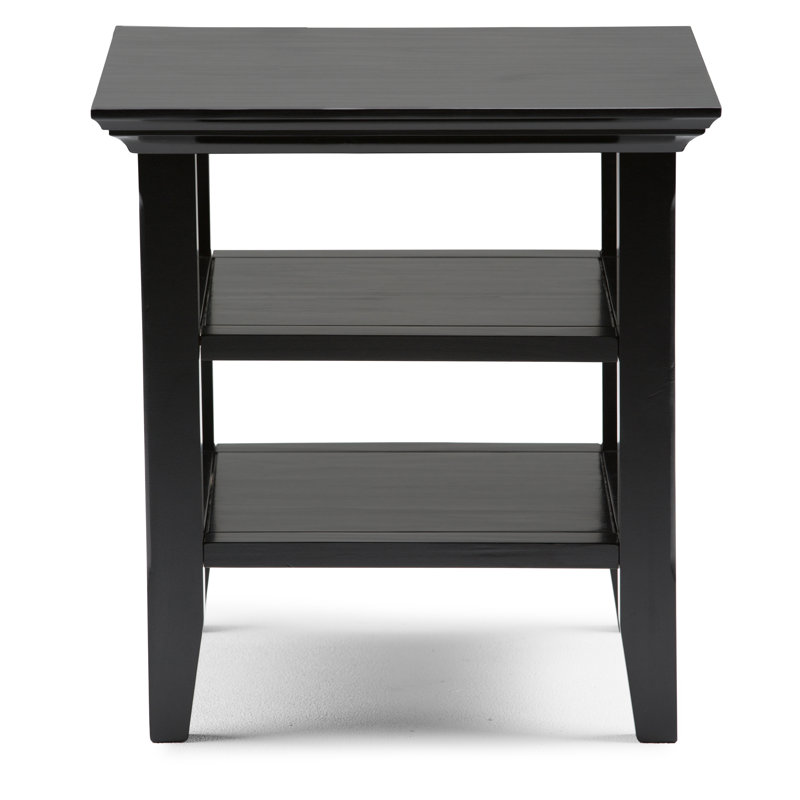 Table de bout transitionnelle en bois massif de 19 po avec 2 tablettes ouvertes Acadian, Noir, H 20 po x l 19 po x P 19 po