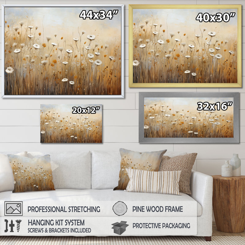 Minimalisme prairie magique III sur toile, H 24 po x l 32 po x P 1 po, Cadre simple argenté