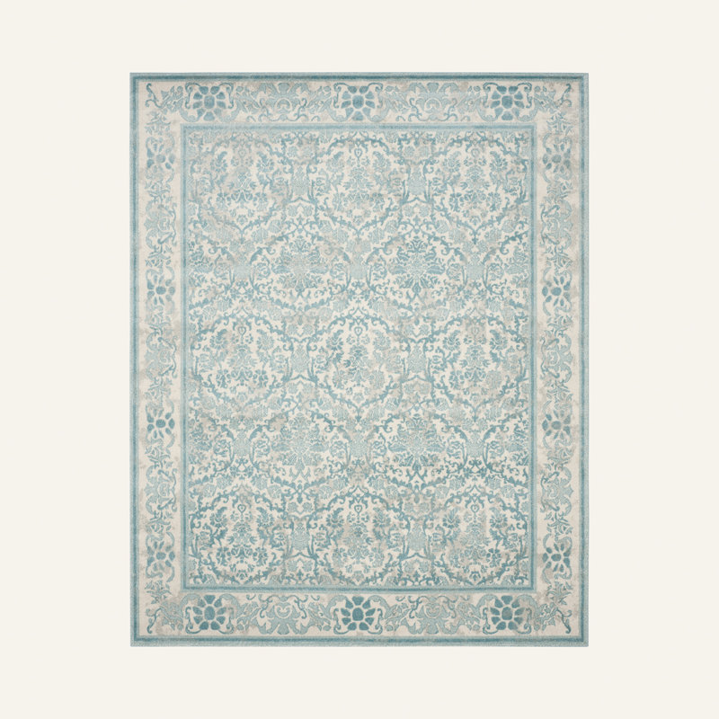 Auriyah Oriental Ivory/Light Blue Area Rug, Rectangle 3' x 5'