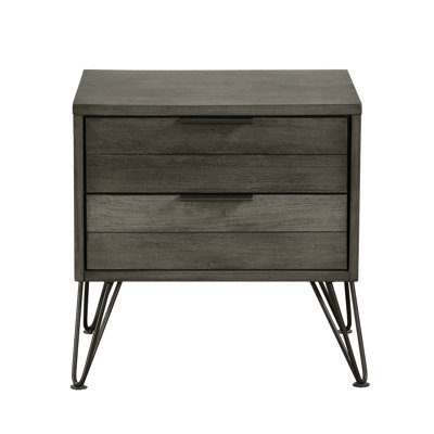 Contemporary Three-Tone Nightstand Perched Atop Metal Legs Acacia Veneer Modern Bedroom Furniture