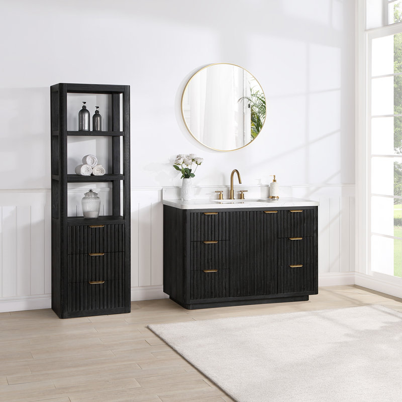 Adela 48'' Single Bathroom Vanity with Cultured Marble Top, Black, White, Gold