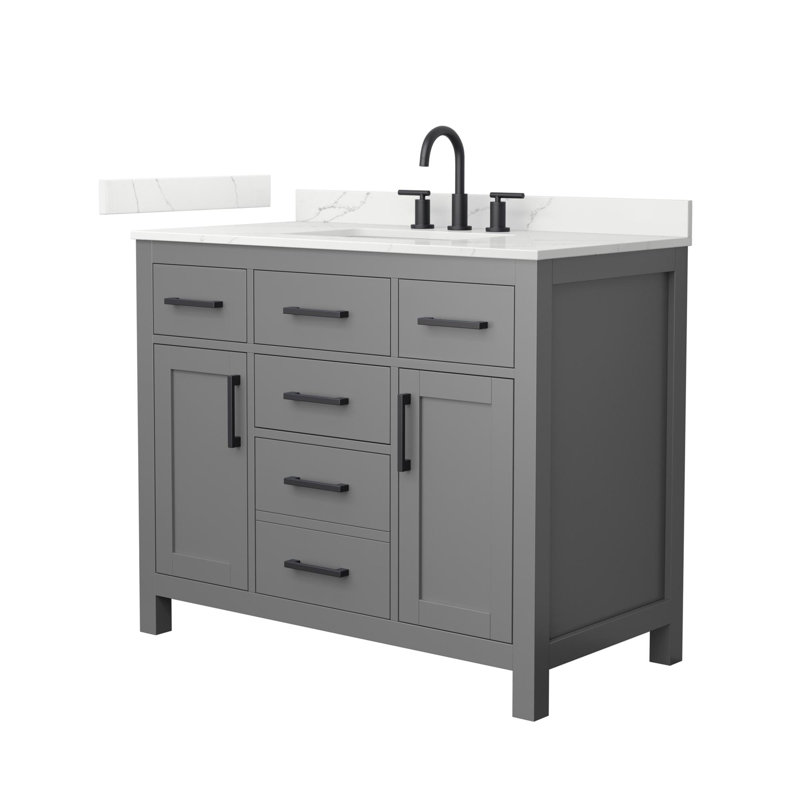 Beckett 42" Freestanding Single Bathroom Vanity with Quartz Top, Giotto Quartz, Matte Black, Dark Gray