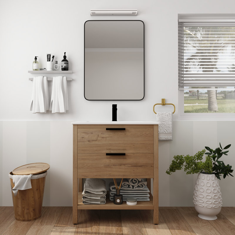 Ensemble de meuble-lavabo simple 30 po Rafik, Blanc, Blanc, Imitation chêne