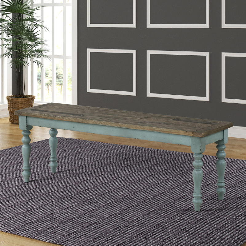 Cierra Solid Wood Bench, Gray/Blue