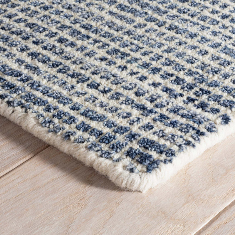 Homer Blue Hand Loom Knotted Wool/Viscose Rug, Rectangle 9'6" x 13'6"