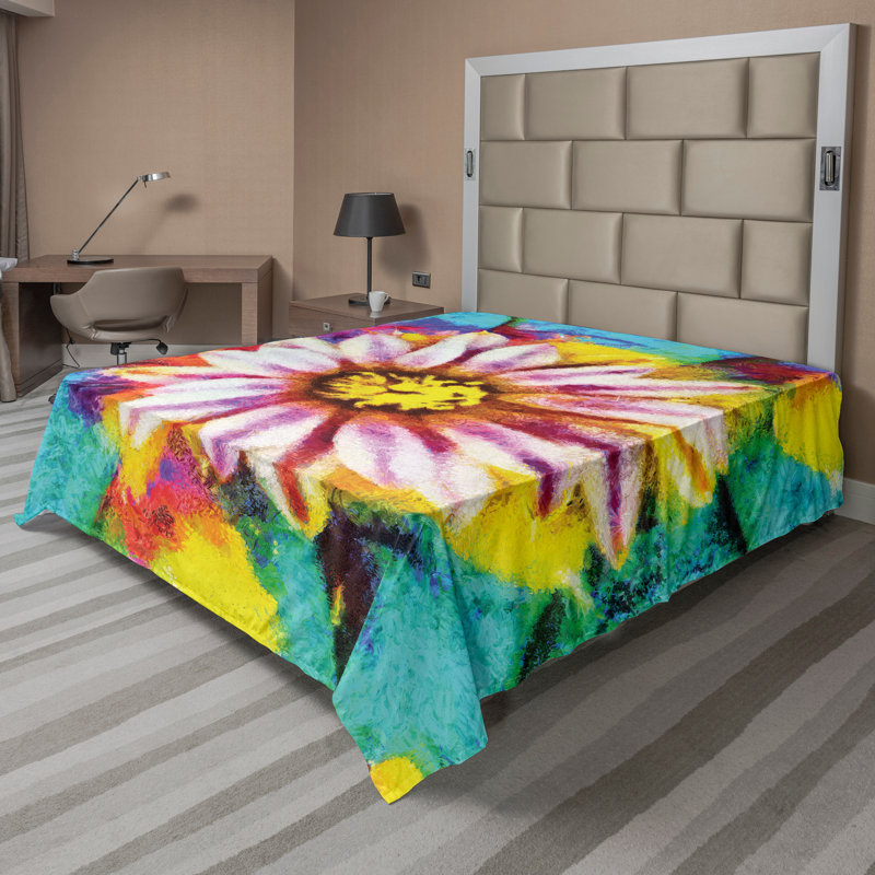 Ambesonne, fleur, drap plat, pétale, art floral, turquoise et rose
