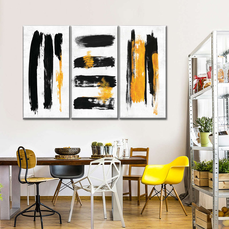 Trois panneaux abstraits, reproduction sur toile, H 38 po x l 24 po x P 1,25 po