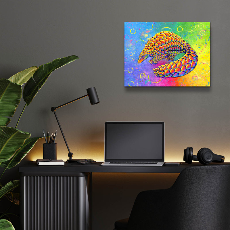 "Pangolin psychédélique" par Rebecca Wang Art, H 12 po x l 16 po x P 0,13 po