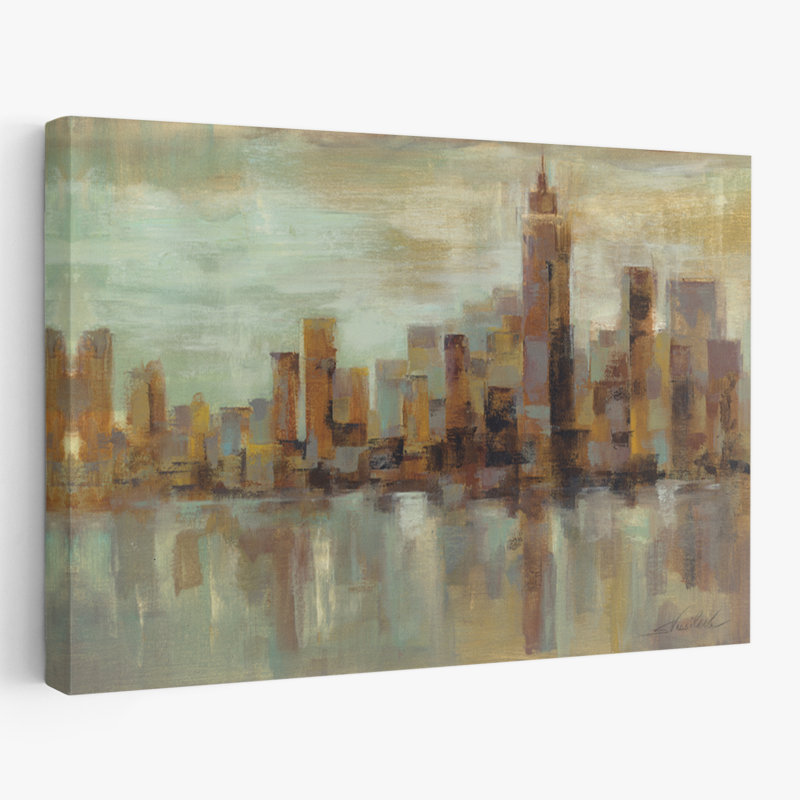 Jour brumeux à Manhattan - bâtiments abstraits de couleur beige brun, H 36 po x l 24 po