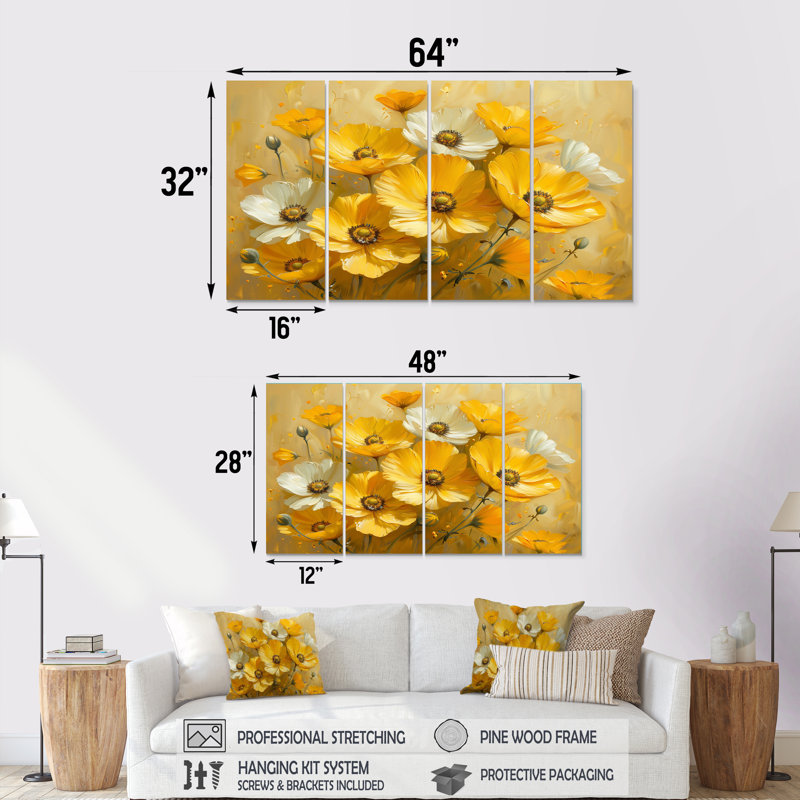 «Yellow Buttercup», fleurs jaunes, ensemble d'art mural Buttercups, H 32 po x l 64 po