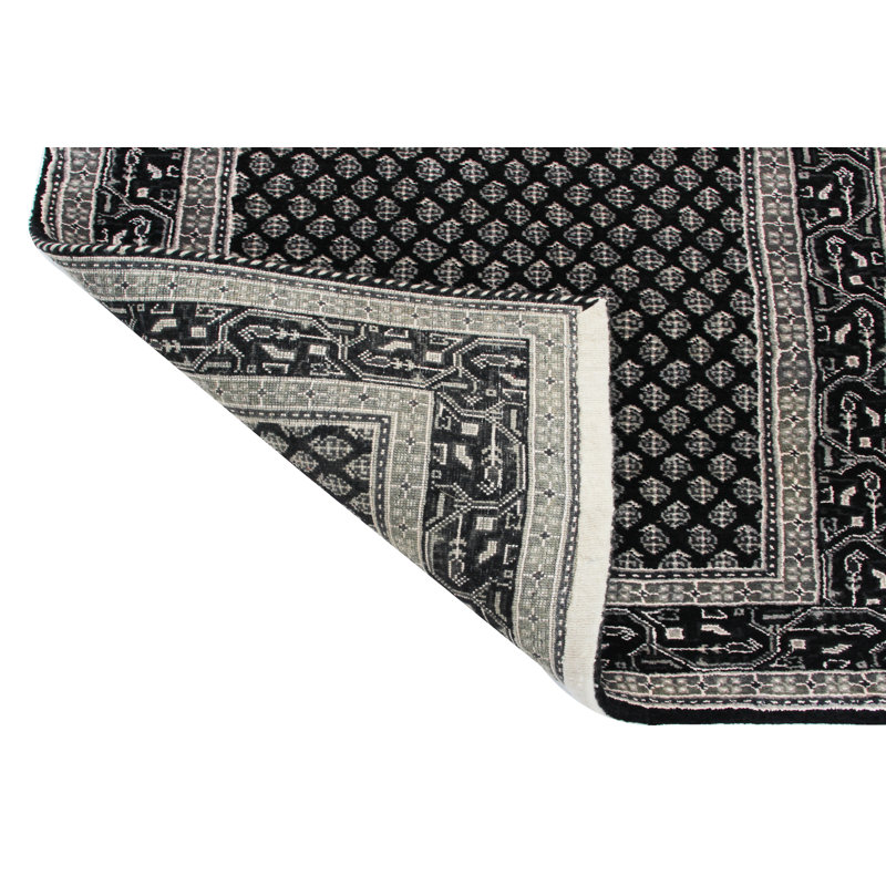 Hand-Knotted High-Quality Black Area Rug, Runner 2'8" x 12'