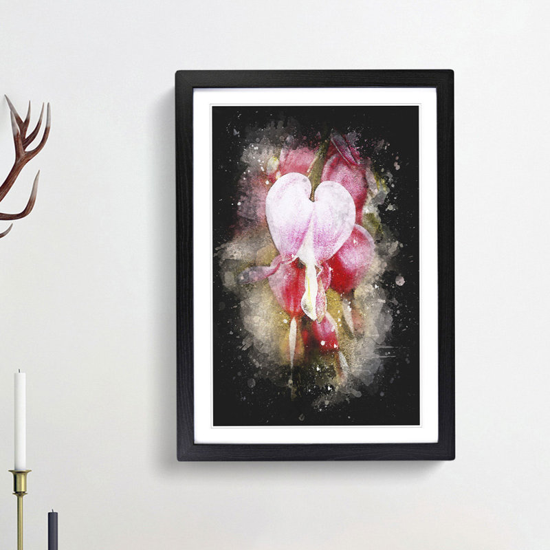 Pink Bleeding Heart Flowers - Picture Frame Graphic Art Print, Black Framed, 33cm H x 24cm W x 2cm D