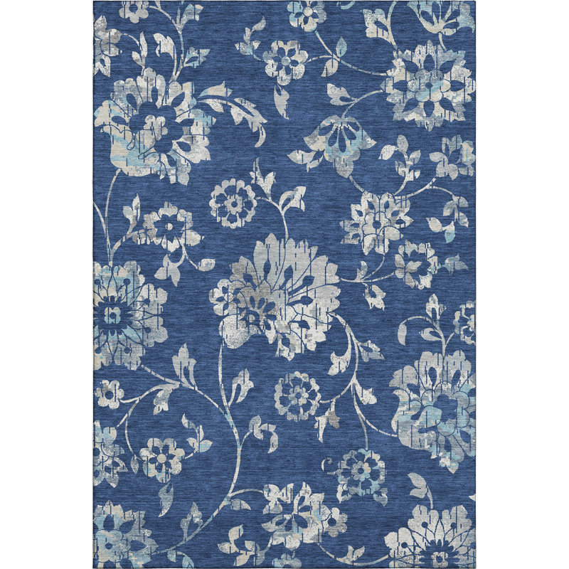 Tapis bleu marine de qualité supérieure lavable à la machine Prisco, Rectangle 2 pi 6 po x 3 pi 10 po