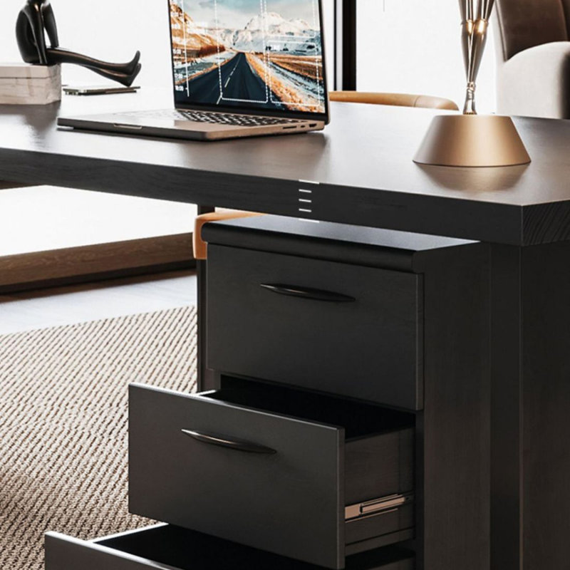 Black Rectangular Solid Wood Writing desk with drawers desk, 29.53"H*78.74"W*31.5"D