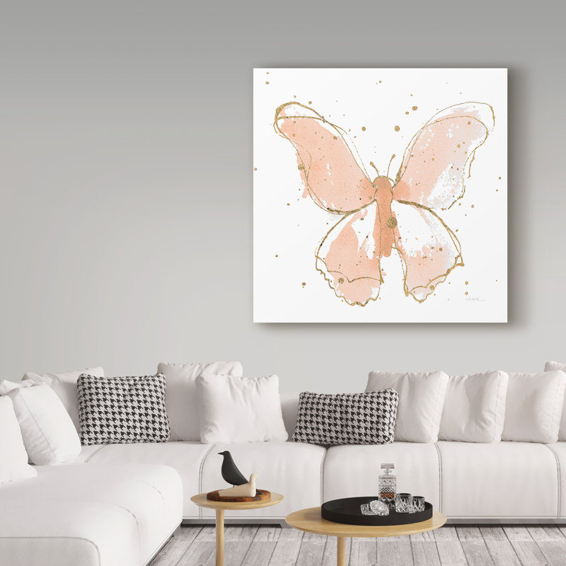 « gilded papillons ii rosé », reproduction de peinture à l’acrylique sur toile tendue, H 14 po x l 14 po x P 2 po
