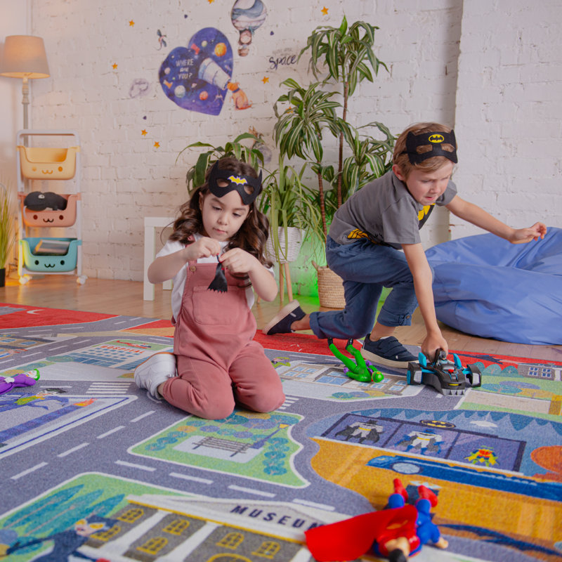 Batman Gotham City Road Car Educational Learning Game NonSlip Kids Rug Carpet Classroom Playroom Mat, Rectangle 5' x 6'6"