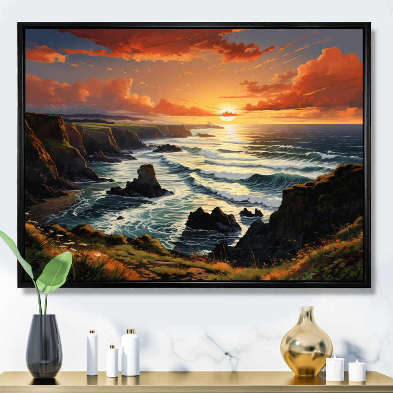 Irlande, coucher de soleil sur le Connemara I, Cadre flottant noir, H 34 po x l 44 po x P 1,5 po