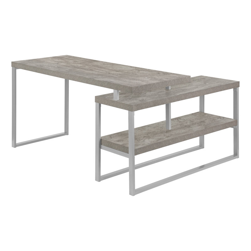 Computer Desk, Home Office, Corner, Storage Shelves, 60"L, L Shape, Work, Laptop, Metal, Gray