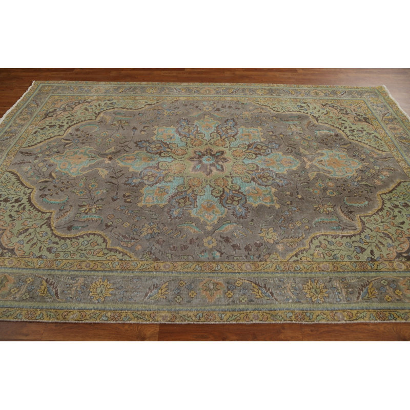 Tapis unique en laine noué à la main de style années 1960 de 6 pi 5 po x 9 pi 8 po gris Lizbeth