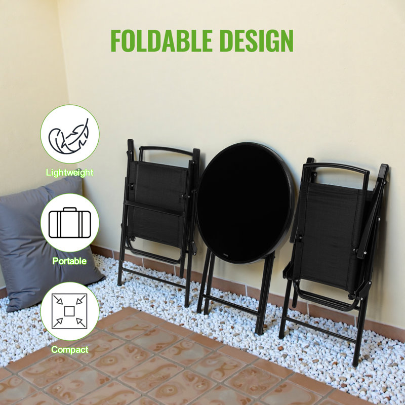  Ensemble bistro 3 pièces pliant - Ensemble de mobilier d'extérieur avec 2 chaises en filet et table ronde