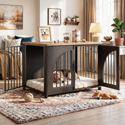 31.5‑Inch Furniture‑Style Dog Crate, Indoor Dog Kennel Equipped With Lockable Arched Door, Reinforced Metal Frame and MDF Panels