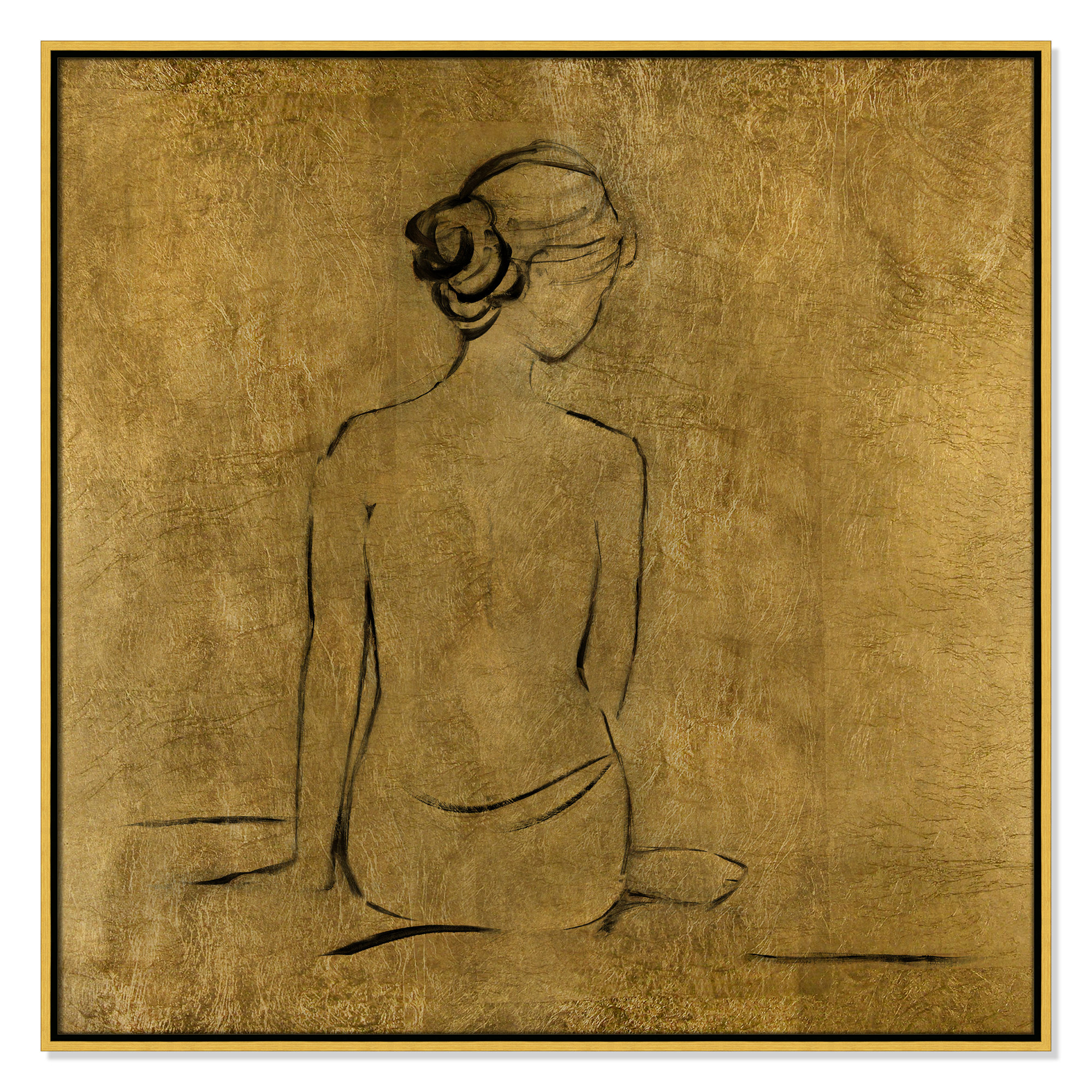 Golden Bather I by Sally Swatland - Painting Print, 37.5" H x 37.5" W x 2" D, Gold Framed Canvas