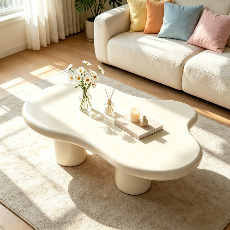 48.4" Cream Cloud‑Shaped Coffee Table