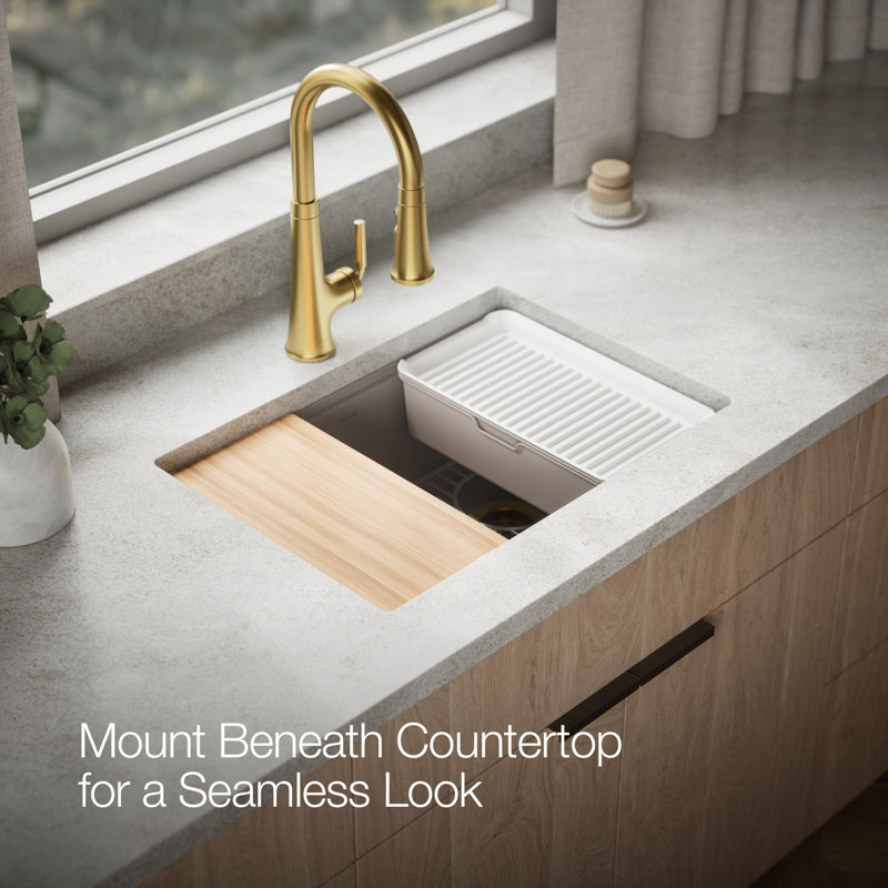 Billings Undermount Single-Bowl Workstation Kitchen Sink, Beige