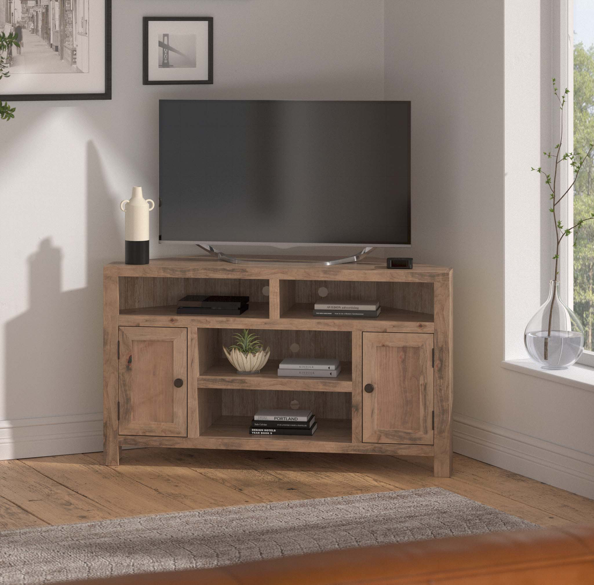 One Allium Way® Charming Rustic Corner TV Stand with Ample Storage and ...