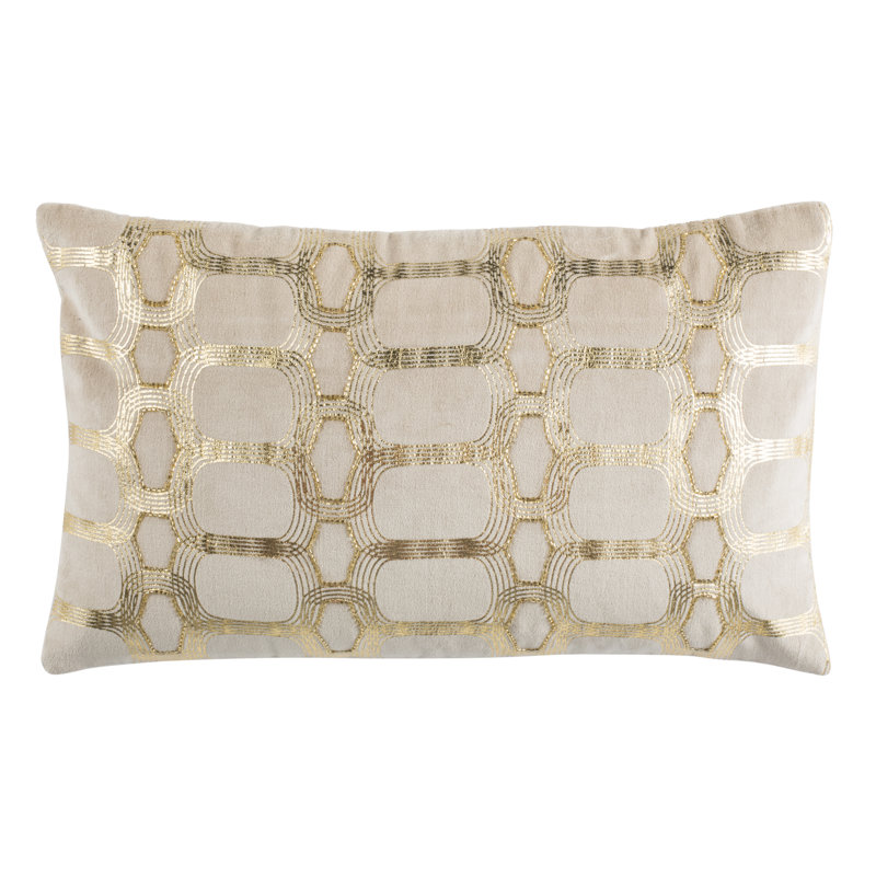 Adalie 12" x 20" Beige and Gold Geometric Cotton Pillow