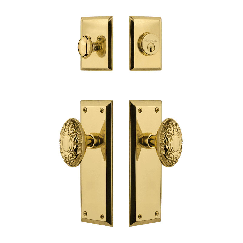 Nostalgic Warehouse New York Entry Set with Victorian Knob, Polished Brass, 2.375