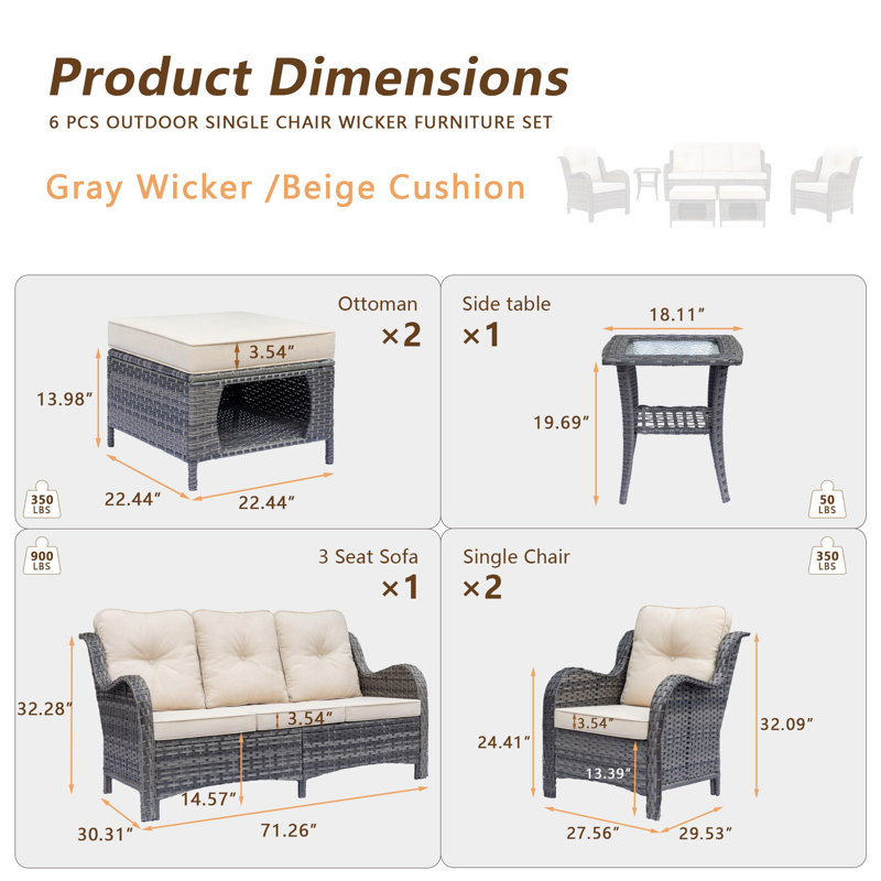 Ensemble de conversation en osier avec coussins, Gris